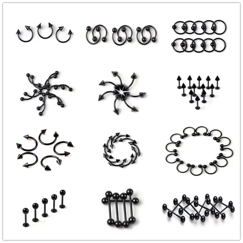 5 шт. черный титан нержавеющая сталь серьги-гвоздики язык пирсинг для пупка серьги, Надеваемые На ушной хрящ ювелирные изделия для тела
