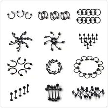 5 шт. черный титан нержавеющая сталь серьги-гвоздики язык пирсинг для пупка серьги, Надеваемые На ушной хрящ ювелирные изделия для тела