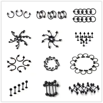 

5pcs Black Titanium Stainless Steel Stud Earrings Tongue Piercing Tragus Cartilage Earring Body Jewelry