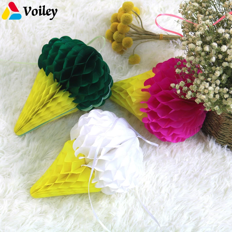 

3Pcs/lot Ice Cream Shape Tissue Paper Hanging Honeycomb Balls Lanterns Poms Wedding Birthday Party Home Decoration Paper Balls,Q