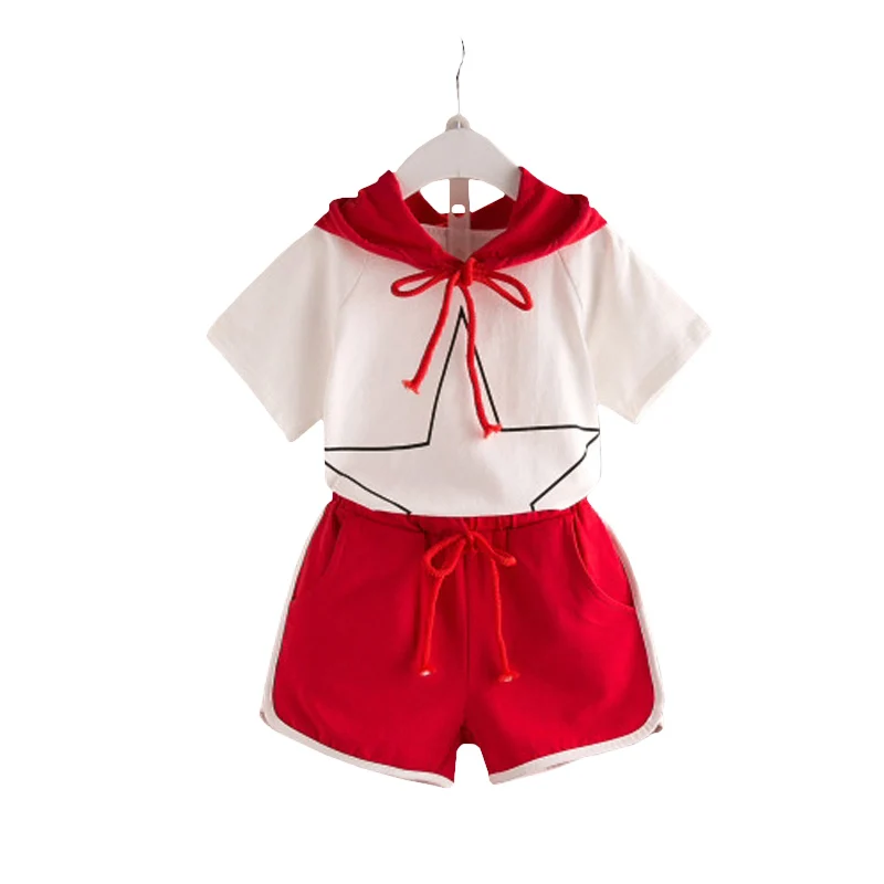 

Casual girls clothing sets summer short-sleeve hooded star top children's fashion school uniform 2pcs clothes baby girls 2-8ys