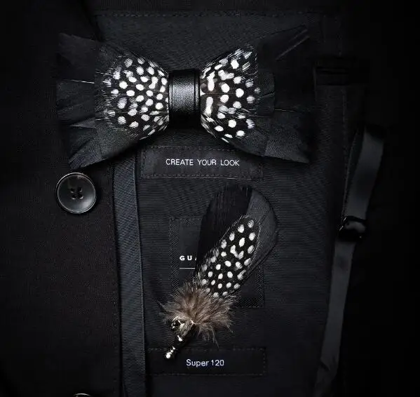 RBOCOTT ручной работы перо галстук-бабочка и брошь набор для мужчин аксессуары для мужчин роскошный галстук-бабочка нагрудник набор с коробкой для свадебного подарка - Цвет: 04