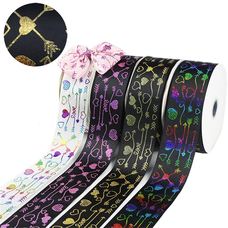

75-087A,3"75mm 50yds pink hologram arrow print Donut Grosgrain ribbon DIY handmade bow headdress Accessories Gift wrapping