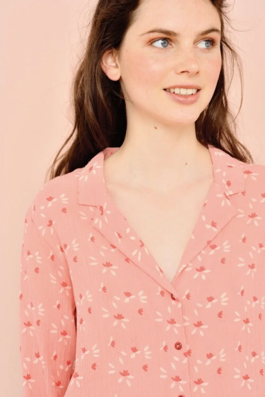 

Peach Pink V neck shirt with buttons