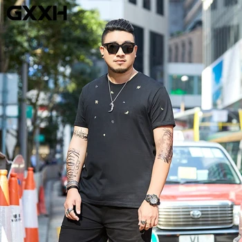 GXXH Men's Short Sleeve T-shirt Fashion Summer Fashion Men's Big and Tall Tops Tees Loose Fit Tshirt Embroidered Brand Clothes