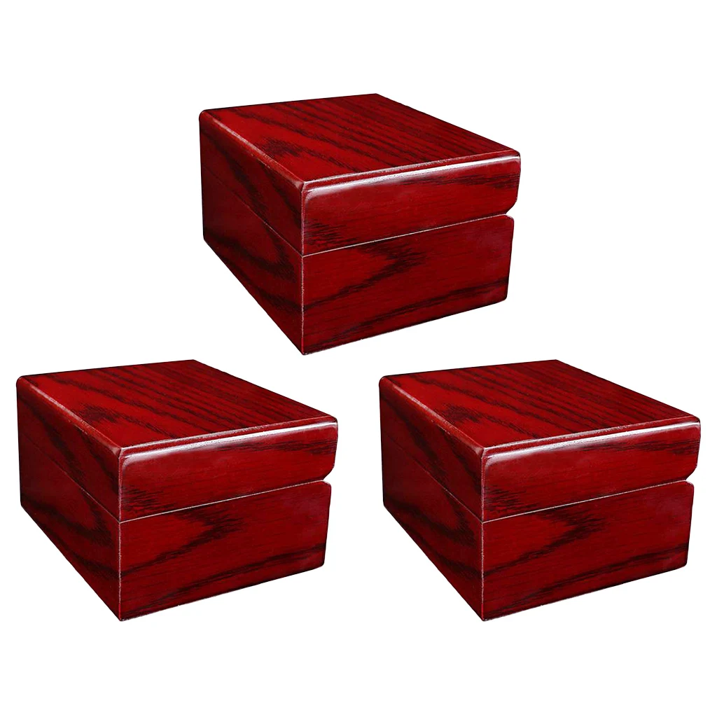 3 Pieces Red Painted Single Slot Wooden Watch Wristwatch Box Display Showcase Natural Wooden with Cushion