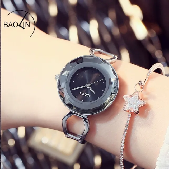KIMIO Flying Saucer Shape Crystal Glass Black Ladies Bracelet Watch Women Luxury KIMIO Flying Saucer Shape Crystal Glass Black Ladies Bracelet Watch Women Luxury