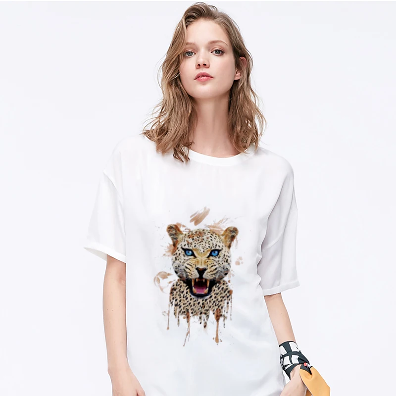 

Leopard animal T-shirt Printed Harajuku T shirt Women 2019 New summer Tshirt O-neck Short Sleeve White Tops Female Clothing