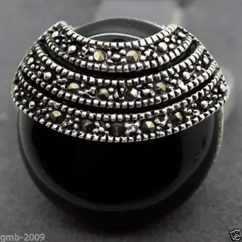 

Free Shipping Rare Huge Natural Black Silver Marcasite Ring Size 7/8/9/10