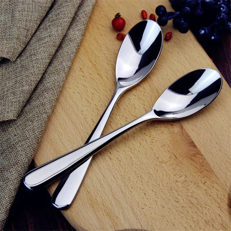 4Pcs/Lot Round Head Dessert Spoons Mirror Stainless Steel Spoon for