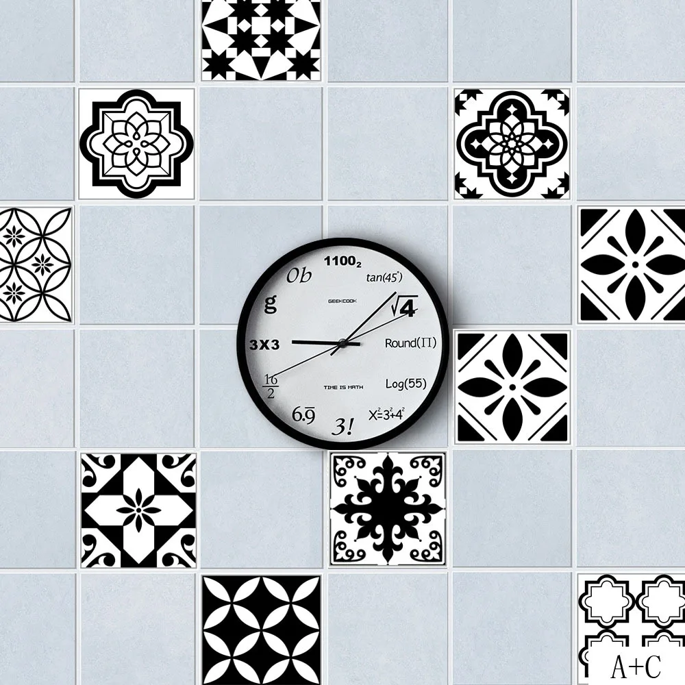 Black And White Nordic Style Retro Tile Sticker 20*100cm PVC Bathroom Kitchen Waterproof Wall Sticker Home Decor Floor Art Mural