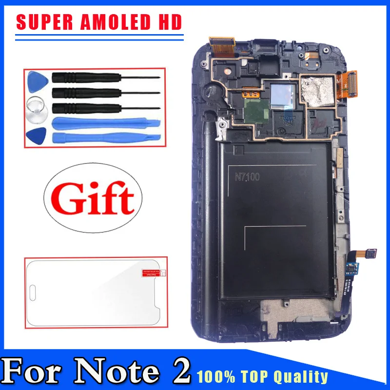

Super AMOLED HD For Samsung Galaxy Note 2 N7100 LCD Display Touch Screen Digitizer with Frame Assembly