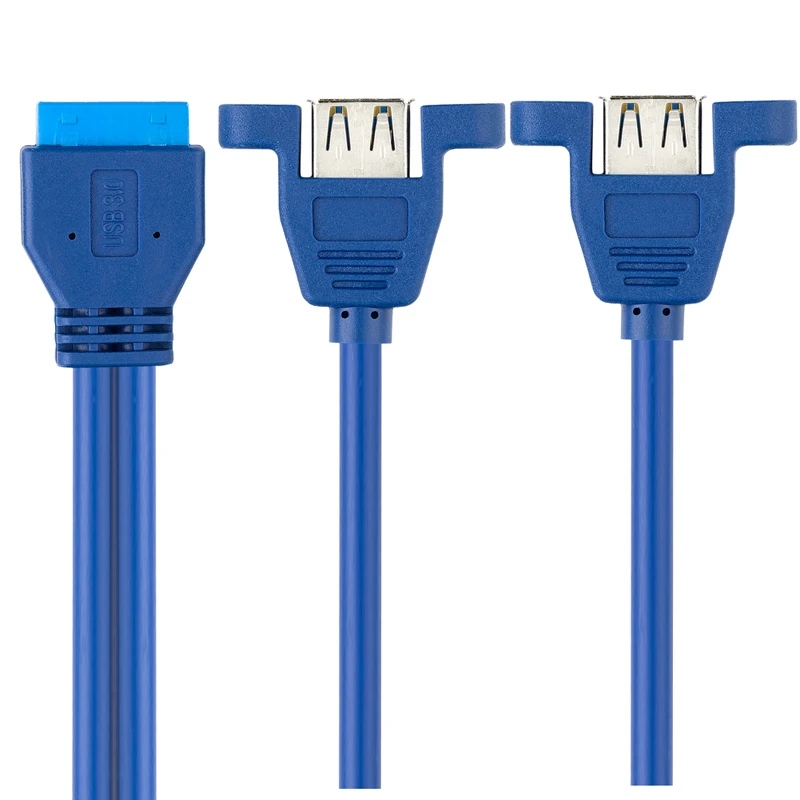 Bochara материнская плата 20Pin to Dual USB 3,0 Female Y Splitter кабель с винтовым креплением на панель из фольги+ Плетеный экранированный 30 см 50 см