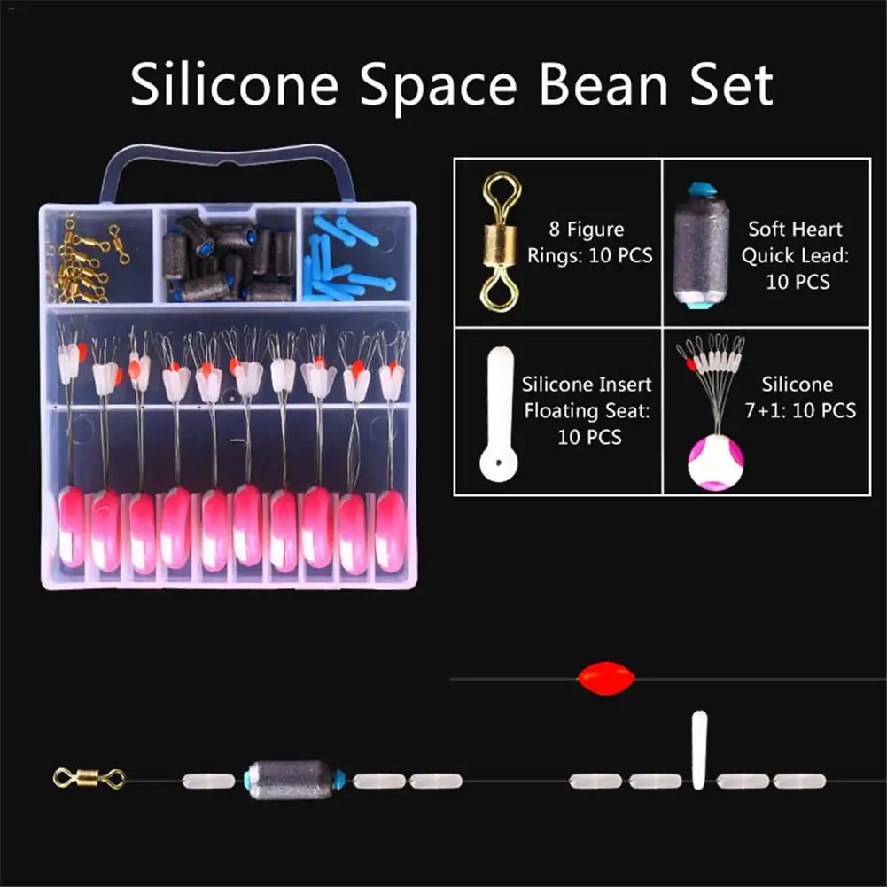 

10pcs/set Silicone or Super Tight Fishing Space Beans Swivels Clip Connectors Fish Float Stopper Beans Kit