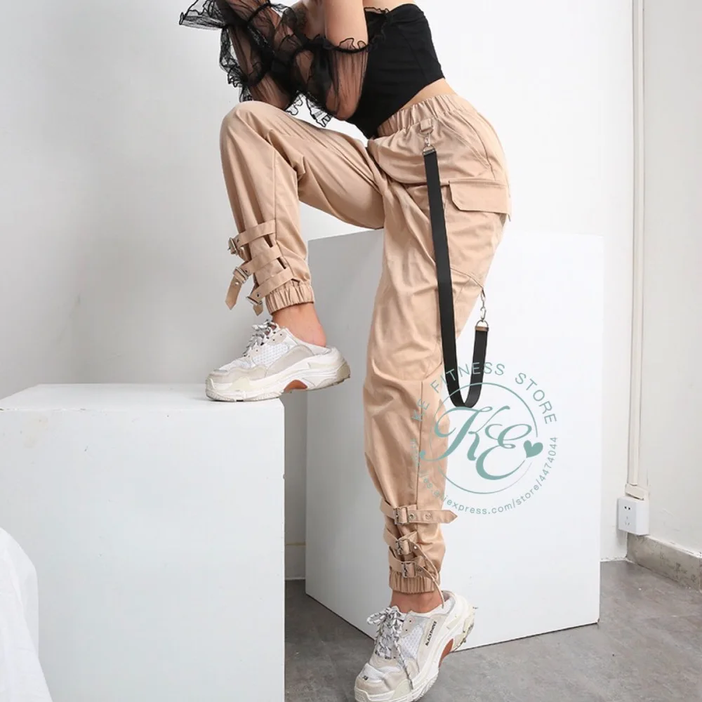 KE хипстеры stilo de calle pantalon cintura alta con hebillas Спорт femme Pantalon фитнес брюки для девочек спортивные штаны