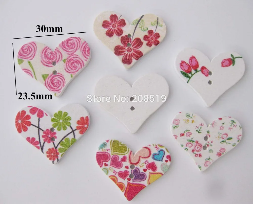

WBNSWG 23mm*30mm Heart shape white Buttons 100pcs/lot Mix random 2 holes sewing accessories