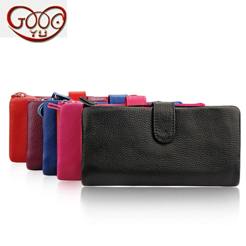 

New ladies cowhide long section solid color purse cross section square multi-function 24 multi-card bit ladies wallet