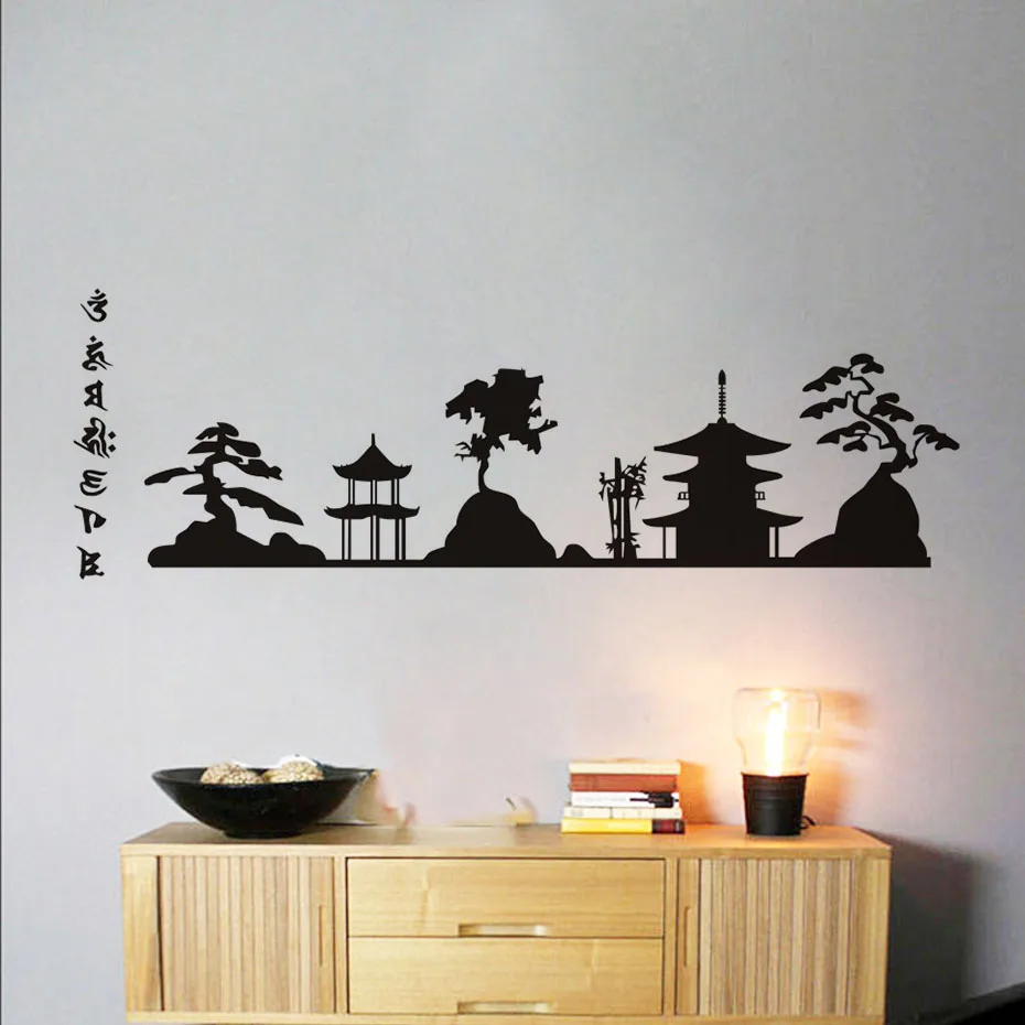 Large Asia Skyline Wall Art Self Adhesive Vinyl Sticker Muurstickers Home Decor Living Room Vintage Chinese Style Removable | Дом и сад