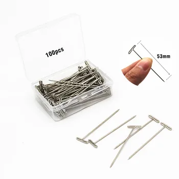 

T-PINS 53mm For Wig On Foam Head Style 100pcs T pins Styling Tools For Wig Display With Box Macrame Metal Modelling