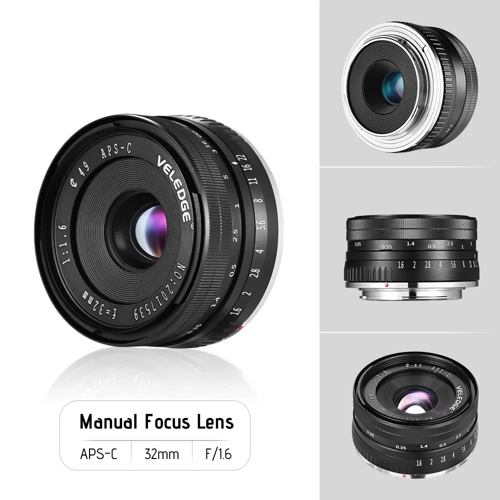 VELEDGE 32 мм F/1,6 Большая диафрагма ручная фокусировка объектива APS-C для sony E-Mount цифровая беззеркальная камера s NEX 3/NEX 3N/A5000 камера