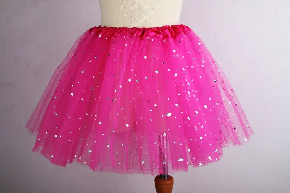 Дети девушка Звезда Блеск танец юбка-пачка с блестками 3 слоев тюля юбки для маленьких девочек шифон Pettiskrit