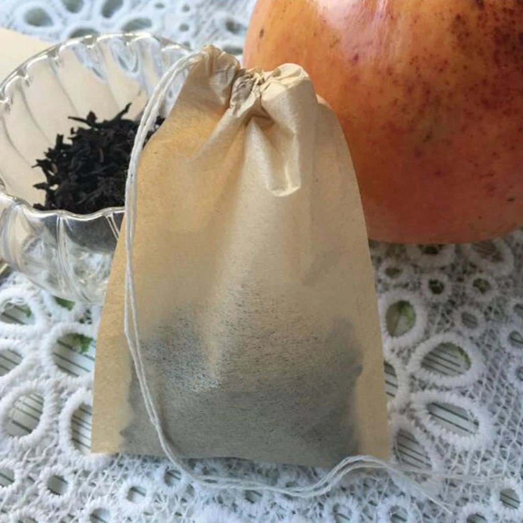 4 Set for 400 Pcs Empty Teabags Tea Filter Bags Disposable Tea Infuser Drawstring Loose Leaf Tea 7x5cm