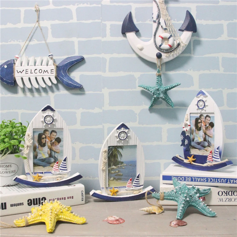 

Swing Boat Shape Picture Frame Mediterranean Style Wooden Ship Frame Quality Density Board Children's Creative Picture Frame