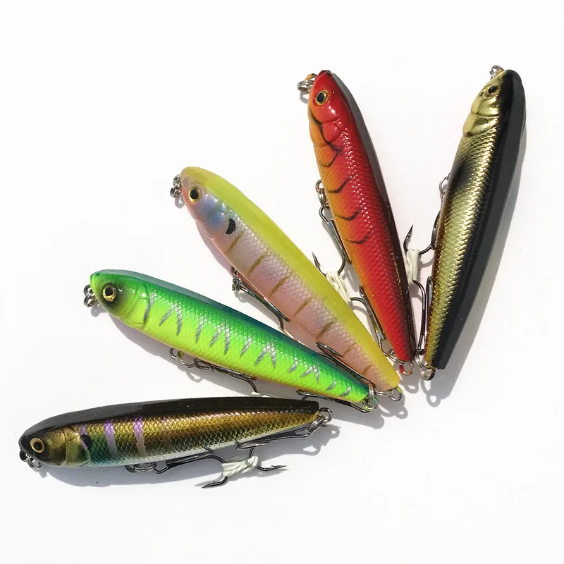

New arrival Lot 5 piece Topwater Floating Pen Lure Hooks Crank Feeds Artificial Pencil Lures Minnow9g 80mm