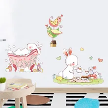 Cartoon Cute Rabbit Shower Wall Stickers Art Home Decoration for Living Room Kids Room Kindergarten Nursery