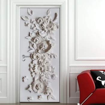 Embossed Flower Mural Bedroom Living Room Door Decoration Sticker 3D Wallpaper PVC Self-adhesive Waterproof Mural Wall Painting door stickers landscape waterproof living room bedroom door wallpaper self adhesive art wall decals imitation 3d wall sticker