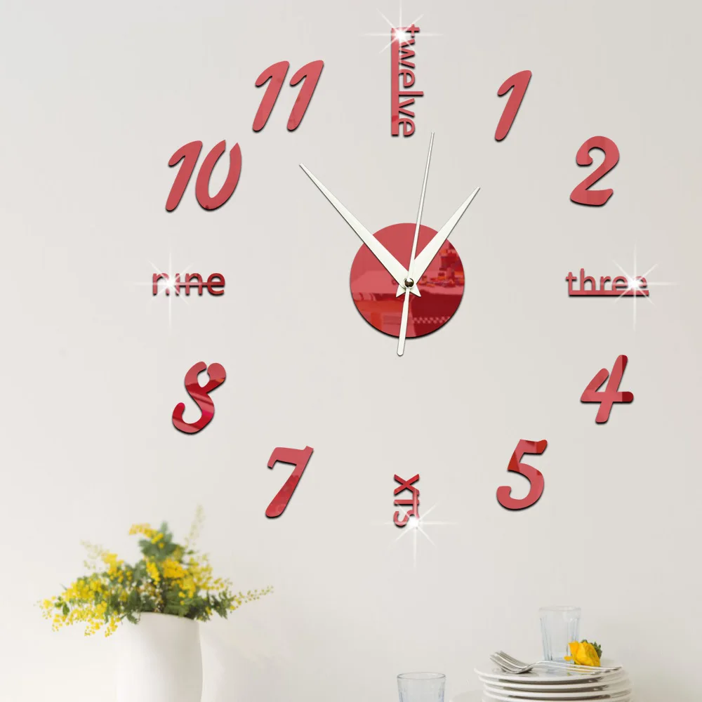 

Funlife Creative Wall Clock Acrylic Mirror Clock Decorative Mirror Wall Sticker Living Room Digital Wall Clock wc1465