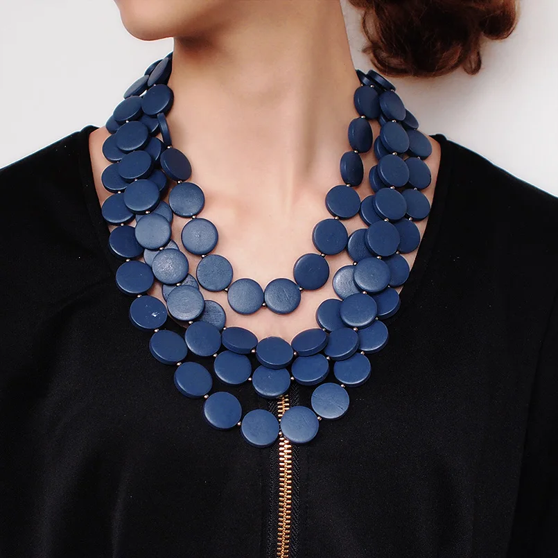 MANILAI Bohemia Multilayer Beaded Statement Necklace Womon Handmade Multicolor Wood Beads Chokers Necklace Jewelry Beach 2018