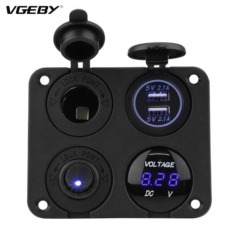 

ON OFF Toggle Switch Panel Dual USB Charger Cigarette Lighter Socket Voltmeter for Car Boat Marine RV Truck