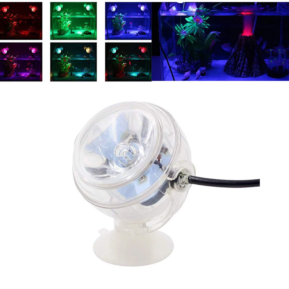 

Colorful Led Aquarium Fish Tank Submersible Light LED Spotlight Convex Lens Suction Cup Fish Tank Decorative Underwater Lamp