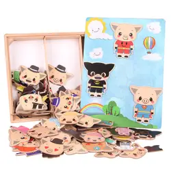 Поросенок переодеться детский раннее образование деревянные головоломки туалетный игра ребенка деревянные игрушки головоломки Oyuncak Enfant