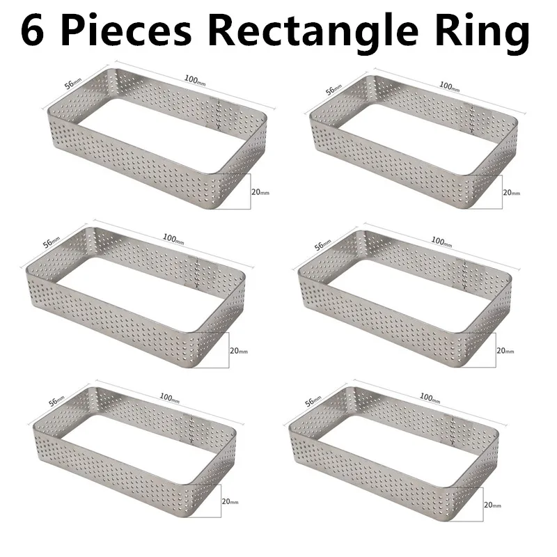 SHENHONG 9 отверстий прямоугольник Tart десерт торт форма для выпечки кольцо искусство мусс силиконовые 3D форма Moule Форма для пирога кондитерские изделия - Цвет: 6 PCS Rectangle Ring