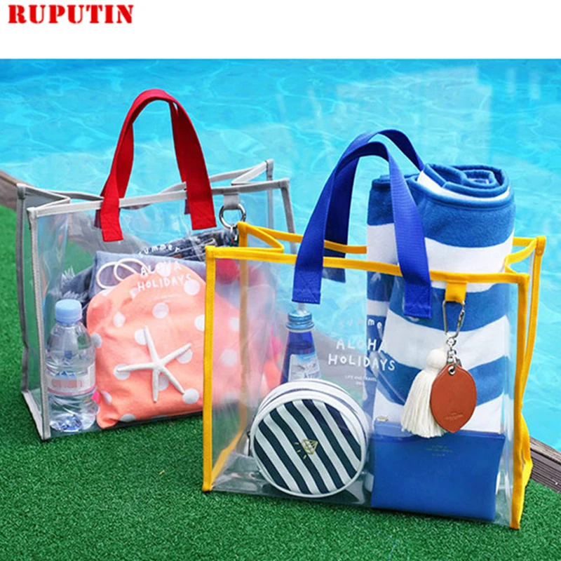 

RUPUTIN Women's Transparent PVC Beach Bags High Quality Plastic Summer Swimming Bag Shoulder Handbag Sac Bathroom Cosmetic Cases