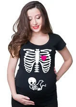 European American Plus Size Summer Apparel Maternity Tops for Pregnant Women Skeleton Printed Cotton Pregnancy T-shirt Clothes