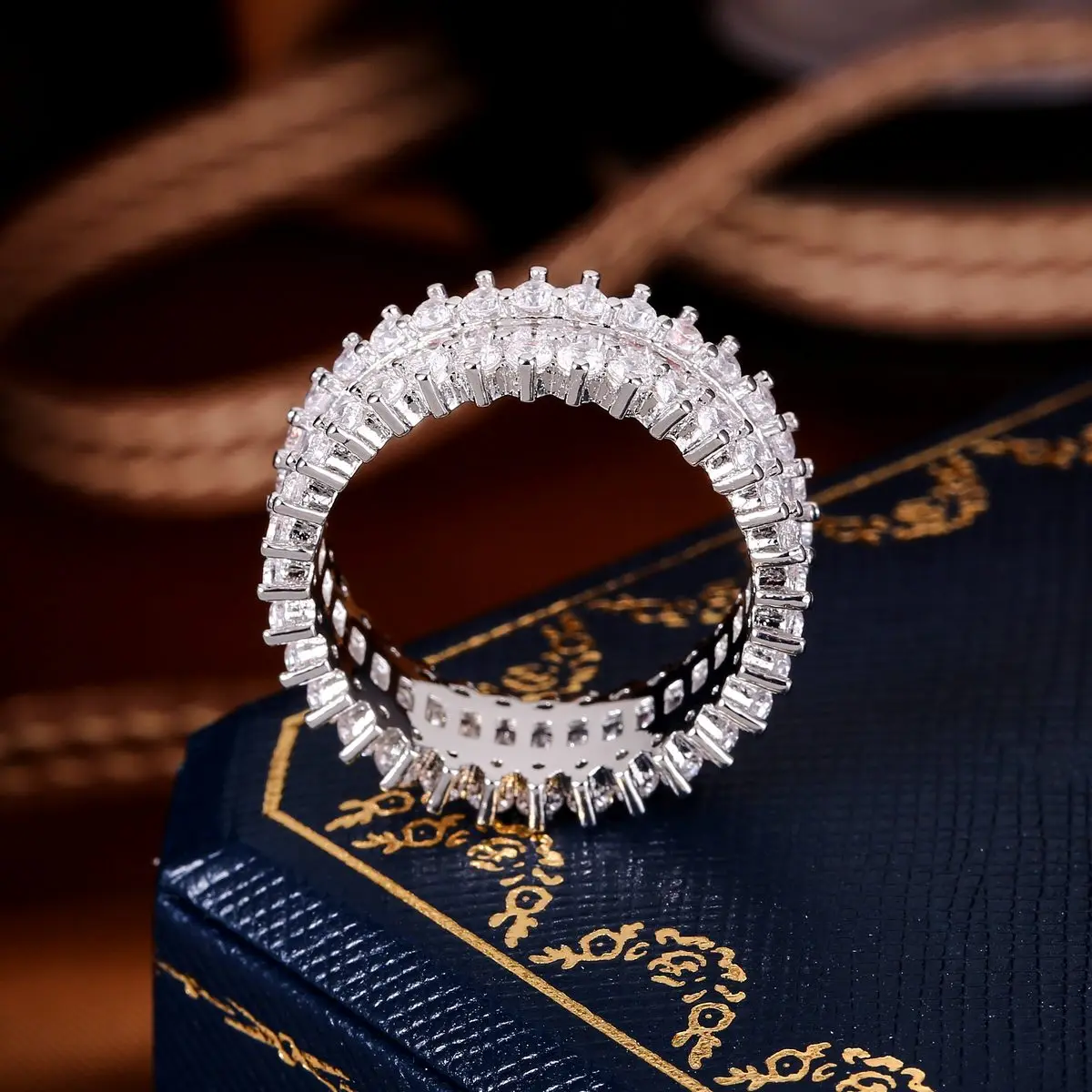 Чжэ вентилятор Фиолетовый Белый AAA CZ Jewelry Кольцо роскошные геометрический