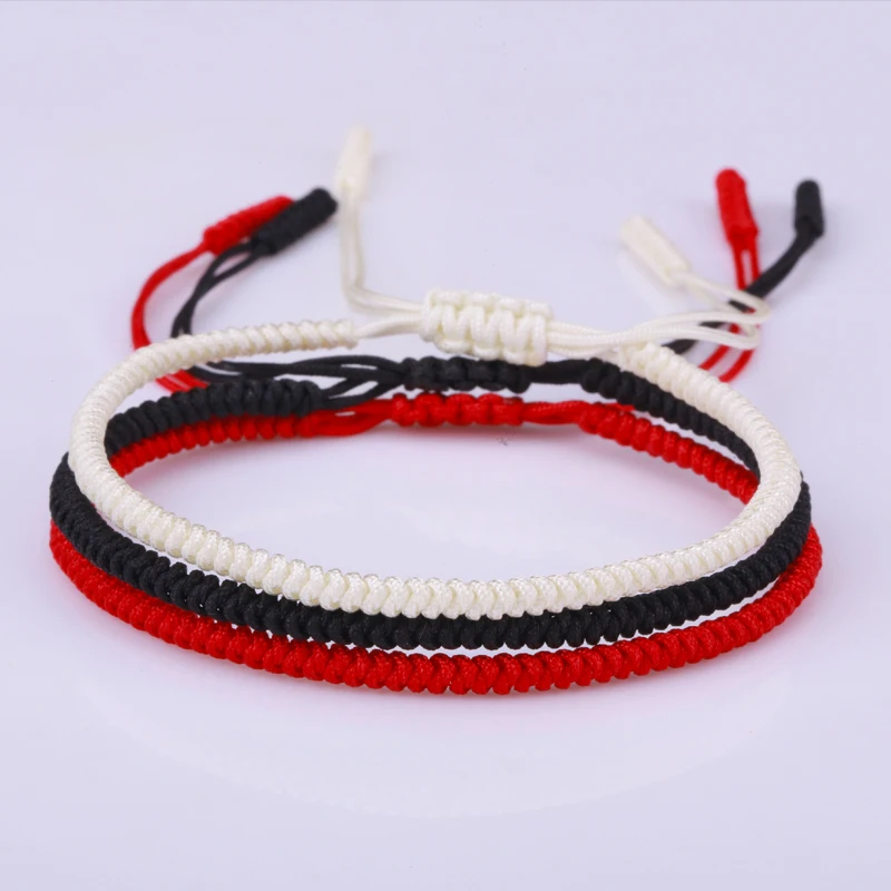 

Red Black White Nylon Thread Rope Adjustable Unisex Woven Bracelet Set celebrity Believer Tibetan Religion Buddha Lucky Knot