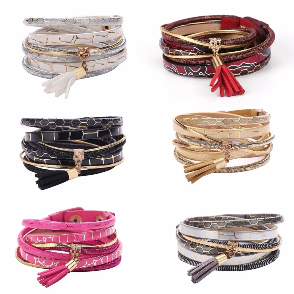 

Vintage Bohemian Bracelet Alloy Owl Bracelet Cuff Men Leather Braclet Femme Male Wrist Band Unisex Multi-layer Animal Bracelet