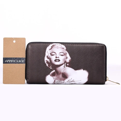 Новые авторские Дамские кошельки ПУ кожаные держатели для карт 3D Мэрилин Монро кошельки с принтами длинный размер портмоне бумажник - Цвет: Black