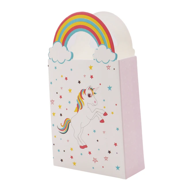 10 шт. бумажная коробка для конфет с рисунком единорога, подарочные пакеты с радужными ручками для детей на день рождения, печенья, единорога, вечерние, Декор - Цвет: unicorn
