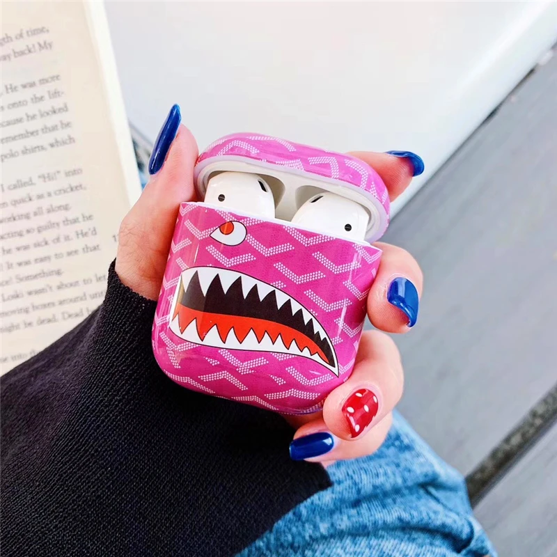 

Cartoon Shark pattern Anti-fall Wireless Earphone Charging Cover Bag AirPods case for Apple AirPods 1/2 Bluetooth Headset box