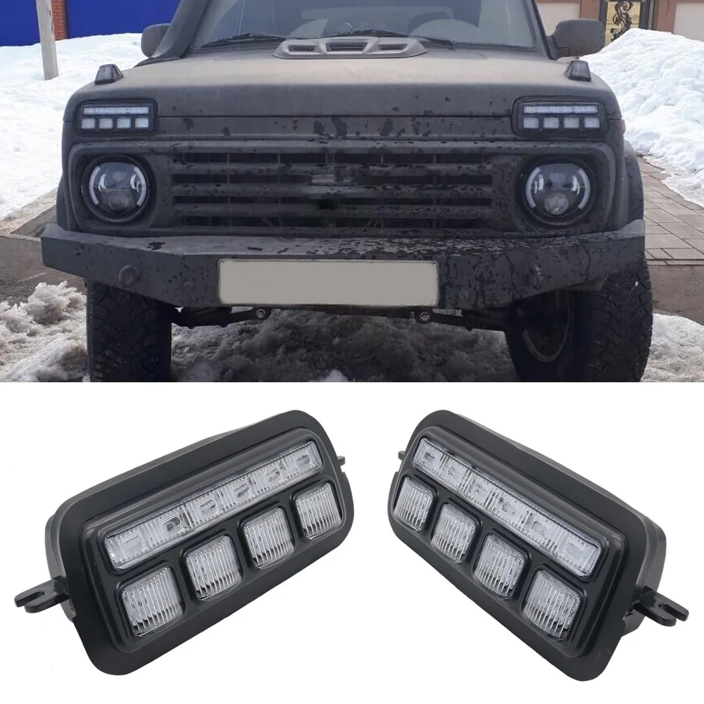 

2PCS For Lada Niva 4x4 LED Daytime Running Lights with Amber Running Turn Signal Car Styling Accessories Tuning DRL Lamps