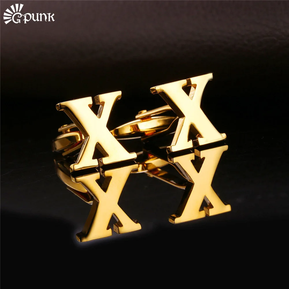 

Men Cufflinks Alphabet X Personalized Jewelry Male High Quality Gold/ color Cuff Link Wholesale Trendy C2054G