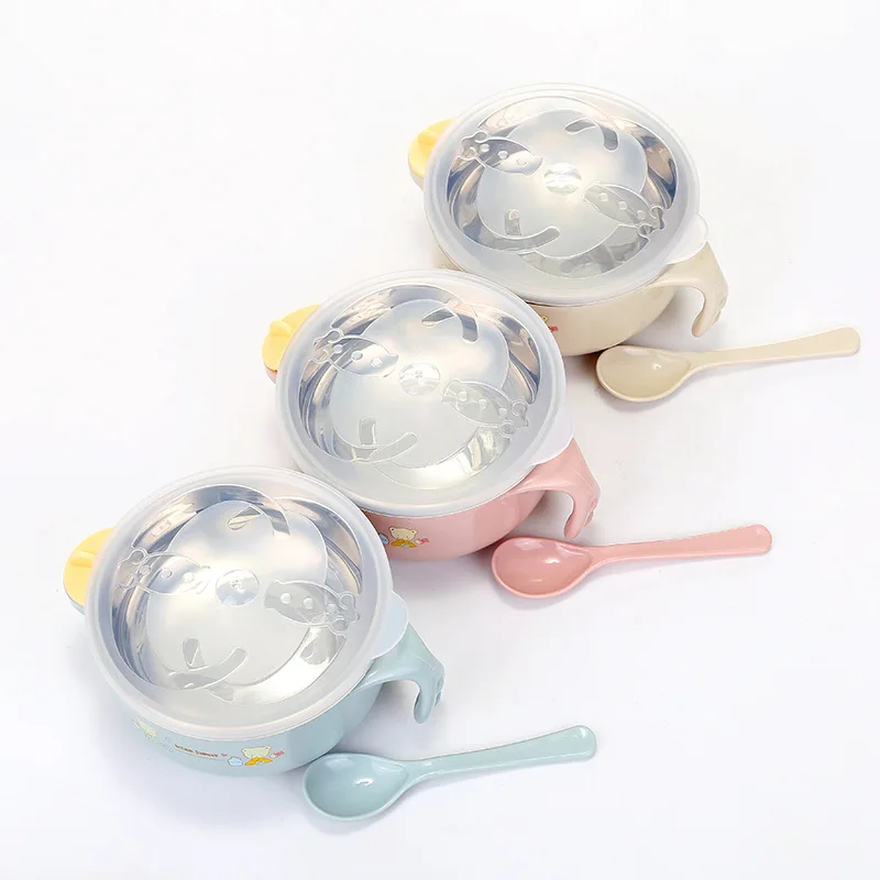 Baby Stainless Steel Thermal Bowl Toddler Tableware Dinnerware Suction Bowl With Spoon Kids Safety Dinner Feeding Bowls Dishes Baby Stainless Steel Thermal Bowl Toddler Tableware Dinnerware Suction Bowl With Spoon Kids Safety Dinner Feeding Bowls Dishes