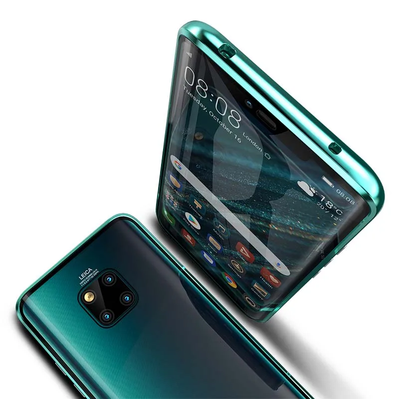 Роскошный Алюминиевый металлический магнитный чехол для huawei Mate20 Mate20Pro 360 Передний+ задний двухсторонний закаленное стекло Адсорбция KS0162