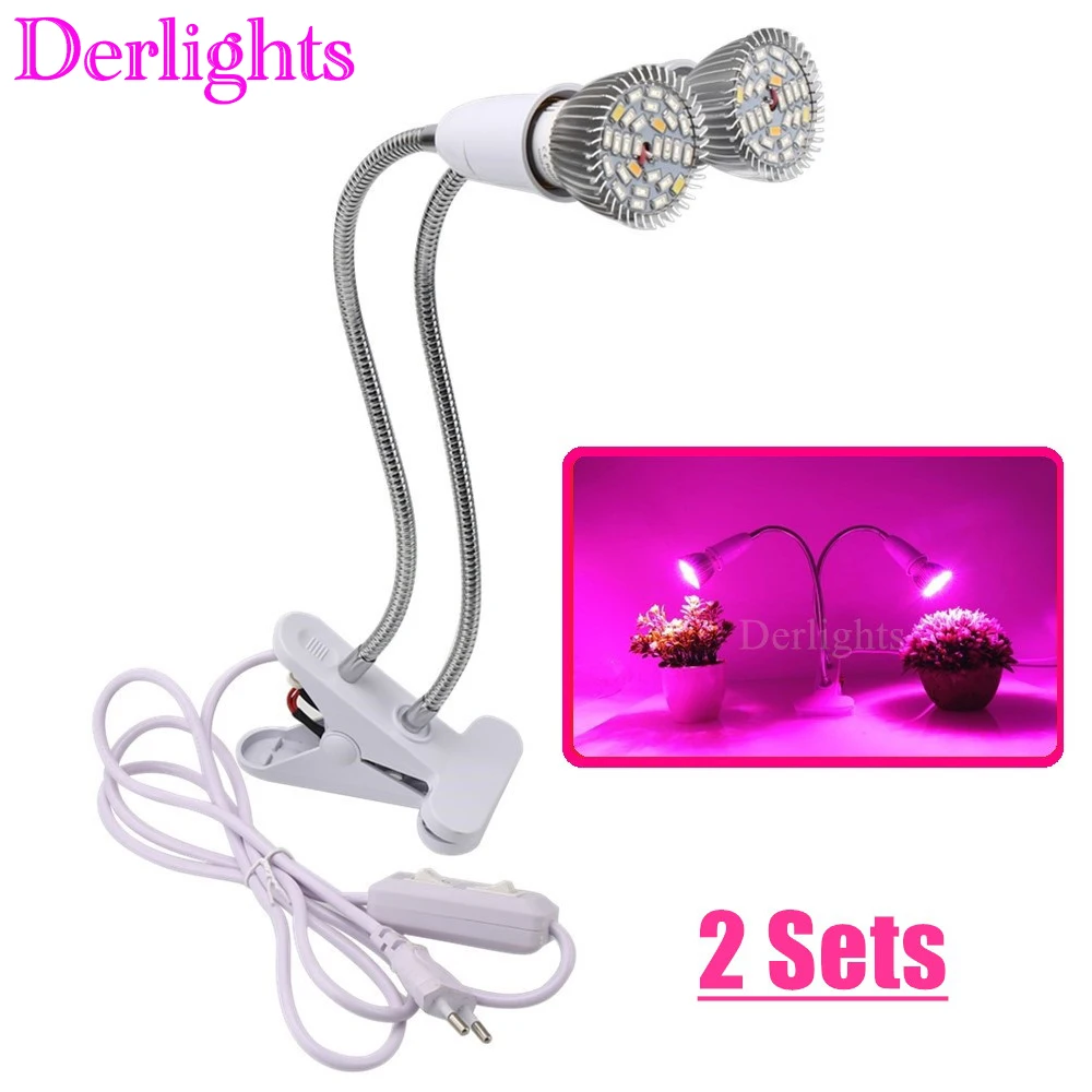 

2 Sets Dual Head 28W LED Grow Light 360 Flexible Plant Lamp Holder Clip For Indoor Plant Flower Vegetable Greenhouse Hydroponics