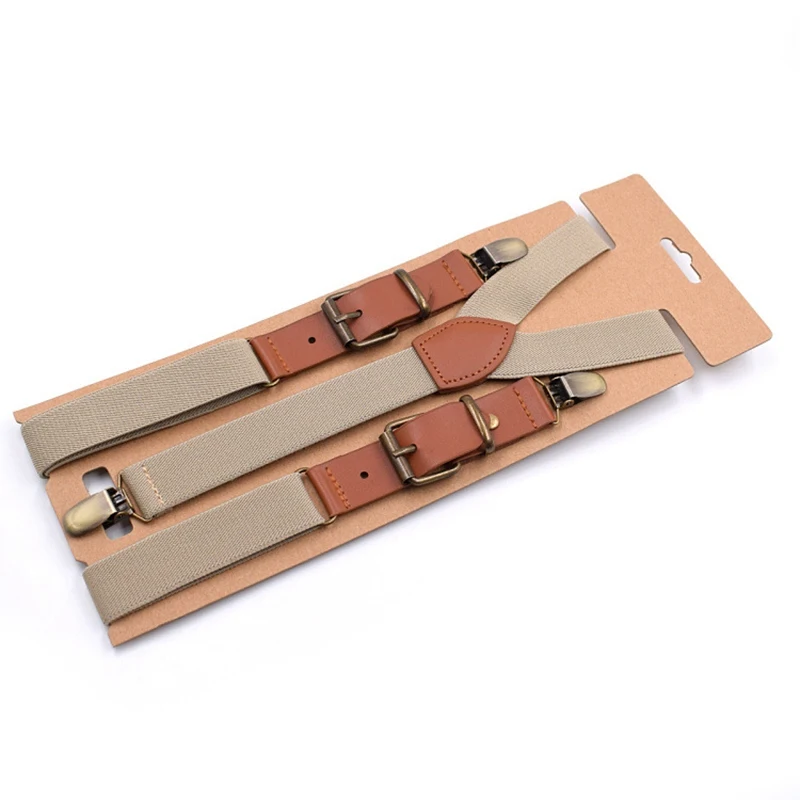 beige Yienws, винтажные мужские подтяжки, 3 зажима, ремень, подтяжки для брюк, подтяжки из искусственной кожи, мужские штаны, коричневые, 115 см, Bretels Mannen YiA040 - Цвет: beige
